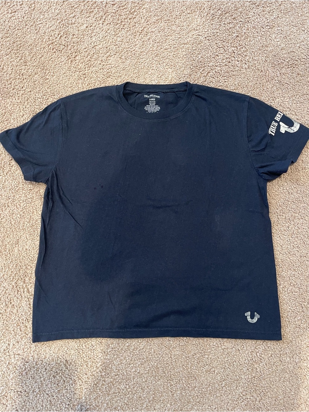 Retro Y2K Boxy Type True Religion Black T-Shirt Large